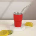 Mini taza térmica de acero inoxidable de 3 oz con pajita, ideal para café y vino. - 3oz / Rojo