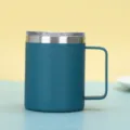 Tazza da caffè da 14oz in acciaio inox blu petrolio con manico e coperchio trasparente - 14oz / Aqua