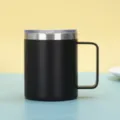 Tazza termica da 14 once in acciaio inossidabile nero opaco con manico e coperchio - 14oz / Nero