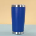 Stainless steel insulated tumbler detail view, double wall vacuum cup close up. - 20oz / Blue