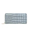 Elegant light blue alligator pattern long wallet for women with gold-toned metal zipper closure - Crocodile Pattern Long (7101) / 1 Piece / Light Blue