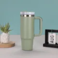 Tasse isotherme en acier inoxydable de 30 oz avec poignee grand gobelet de voyage vert - 30oz / Feuille de Laurier