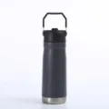 Dunkelgraue 304 Edelstahl isolierte Sport-Wasserflasche mit festem Tragegriff - 650ml / Schwarz