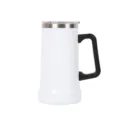 Gobelet à bière en acier inoxydable blanc avec poignée noire, isotherme pour l'extérieur. - 24oz / Blanc