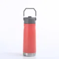 Rote Edelstahl-Vakuum-Sportflasche mit einem robusten grauen Griff für den Outdoor-Einsatz - 650ml / Rosa