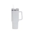 40oz white insulated stainless steel tumbler with handle and straw for car cup holder - 40oz / White