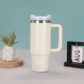 Ανοξείδωτο Θερμικό Ποτήρι 30oz με Λαβή Μεγάλης Χωρητικότητας Κούπα Ταξιδιού - 30oz / Κρέμα Λευκό