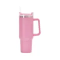 Pink 40oz double-wall stainless steel insulated tumbler with ergonomic handle and straw - 40oz / Pink