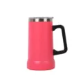 Grande tasse de bière rose en acier inoxydable 304 isolée sous vide avec poignée pour l'extérieur. - 24oz / Rose rouge
