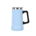 Tasse à bière isolée en acier inoxydable bleu clair avec poignée noire et couvercle. - 24oz / Bleu clair