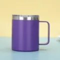 Tazza da caffè premium da 14 oz in acciaio inox viola opaco con manico e coperchio - 14oz / Viola