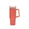 Premium 40oz stainless steel insulated tumbler with handle and straw in coral orange - 40oz / Orange Red