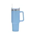 Light blue 40oz insulated stainless steel tumbler with handle and reusable straw - 40oz / Light Blue