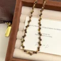 Close-up detail of vintage tiger eye stone beaded necklace within a premium jewelry box - Retro Metal Bead Tiger's Eye Chain (R0061)