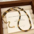 Elegant natural tiger eye beaded necklace with yellow crystal accents for women's fashion - Faceted Crystal Tiger's Eye Necklace (R0239)