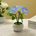 Artificial rose flower ceramic table lamp LED night light home bedroom decorative atmosphere light - Touch Switch Button Cell / Blue
