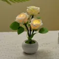 Artificial rose flower ceramic night light romantic table lamp desk decor for bedroom. - Touch Switch Button Cell / Milk White