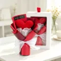 Bouquet de fleurs en cœur au crochet fait main avec boîte cadeau pour la Saint-Valentin - Boîte Cadeau Bouquet de Fleurs de Cœur / Rouge