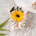 Sunflower small bouquet gift pink wrapped graduation flower present home decor party favor - Pink Roses and Sunflowers with Dried Flowers