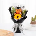 Abschluss Sonnenblumen Plueschbaer Seifenblumen Blumenstrauss Kreatives Geschenk - Ohne Beutel / Kaffee Doktor Bär Schwarzes Papier