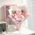 Handmade crocheted flower bouquet with pink roses and lilies in elegant gift packaging - Pink (With Pink Gift Box)