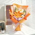 Handmade crochet flower bouquet gift featuring orange and white knitted yarn flowers - Orange (With White Gift Box)