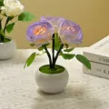 Simulated rose flower ceramic table lamp LED night light romantic bedroom bedside decoration ornament - Touch Switch Button Cell / Purple