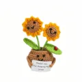 Plante en pot de tournesol au crochet fait main, jolie décoration de bureau et cadeau. - Plante en pot avec 2 tournesols émoji