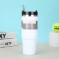 Ανοξείδωτο μονωμένο ποτήρι 30oz με καλαμάκι και καπάκι, φορητή κούπα ταξιδιού κενού. - 30oz / Λευκό
