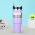 Ανοξείδωτο θερμικό ποτήρι κενού 30oz με καλαμάκι και καπάκι, φορητή μωβ κούπα ταξιδιού για καφέ. - 30oz / Μωβ