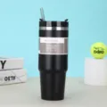 ανοξείδωτο θερμικό ποτήρι κενού 30oz με καλαμάκι μαύρη ταξιδιωτική κούπα για καφέ - 30oz / Μαύρο