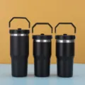 Schwarzer Edelstahl-Isolierbecher mit tragbarem Griffdeckel, idealer Reise-Autobecher. - 20oz / Schwarz