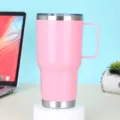 Μεγάλο ανοξείδωτο θερμός ποτήρι 20 oz με πρακτική λαβή σε ροζ χρώμα για καφέ ταξιδιού - 20oz / Ροζ