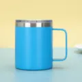 Tazza da caffè termica blu da 14 oz in acciaio inossidabile con manico e coperchio - 14oz / Blu