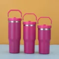 Edelstahl Thermobecher mit Griff und Deckel, rosafarbener Reisebecher fürs Auto. - 20oz / Fuchsia