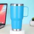 Tazza Termica in Acciaio Inossidabile da 20oz con Manico Borraccia Vuoto Blu - 20oz / Blu lago
