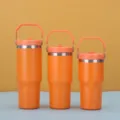 Edelstahl vakuumisolierter Becher mit Henkel orange Reisebecher Set für den Alltag - 20oz / Orange