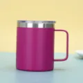 Tazza da caffè termica viola da 14 oz in acciaio inox con manico e coperchio - 14oz / Rosso rosa