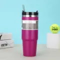 Ανοξείδωτο θερμικό ποτήρι 30oz με καλαμάκι και καπάκι, ματζέντα φορητή κούπα ταξιδιού. - 30oz / Τριανταφυλλί