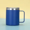 Tazza da caffè isolata sottovuoto blu scuro da 14 once in acciaio inox con manico e coperchio - 14oz / Blu scuro
