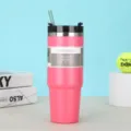 Ροζ θερμός ποτήρι από ανοξείδωτο χάλυβα 30oz με καλαμάκι, φορητή κούπα ταξιδιού για εξωτερικούς χώρους. - 30oz / Κοραλλί κόκκινο