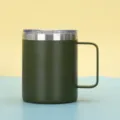 Tazza da caffè termica da 14oz in acciaio inossidabile verde oliva opaco con manico e coperchio - 14oz / Verde scuro