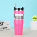 Ροζ θερμικό ποτήρι 30oz από ανοξείδωτο ατσάλι ταξιδιού με καπάκι και καλαμάκι. - 30oz / Φωτεινό ροζ