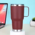 Bicchiere isolante in acciaio inossidabile 20oz con manico tazza da viaggio caffè bordeaux - 20oz / rosso mattone