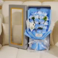 Bouquet de roses en savon bleu boîte cadeau pour la Saint-Valentin et occasions romantiques. - Boîte Fenêtre Ouverte Grise (Bleu Glace + Hortensia Blanc) / Bleu