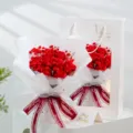 Red soap rose bouquet with gift bag, perfect romantic Valentine's Day gift for women. - Free Tote Bag and String Lights / Red