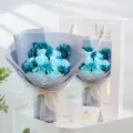 Blue soap rose bouquet with baby's breath and gift bag for romantic Valentine's Day gifts. - Free Tote Bag and String Lights / Blue