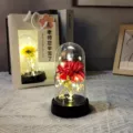 Μίνι φωτιστικό νυκτός LED με γυάλινη καμπάνα και κόκκινο λουλούδι για δώρο αγάπης. - Γαρίφαλο / Με Κουτί / Κόκκινο
