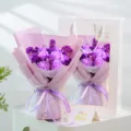Purple soap rose flower bouquet with gypsophila gift set for romantic Valentine's Day birthday. - Free Tote Bag and String Lights / Purple