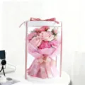 Élégant bouquet de roses en savon dans une boîte cadeau cylindrique avec rubans roses - Rose